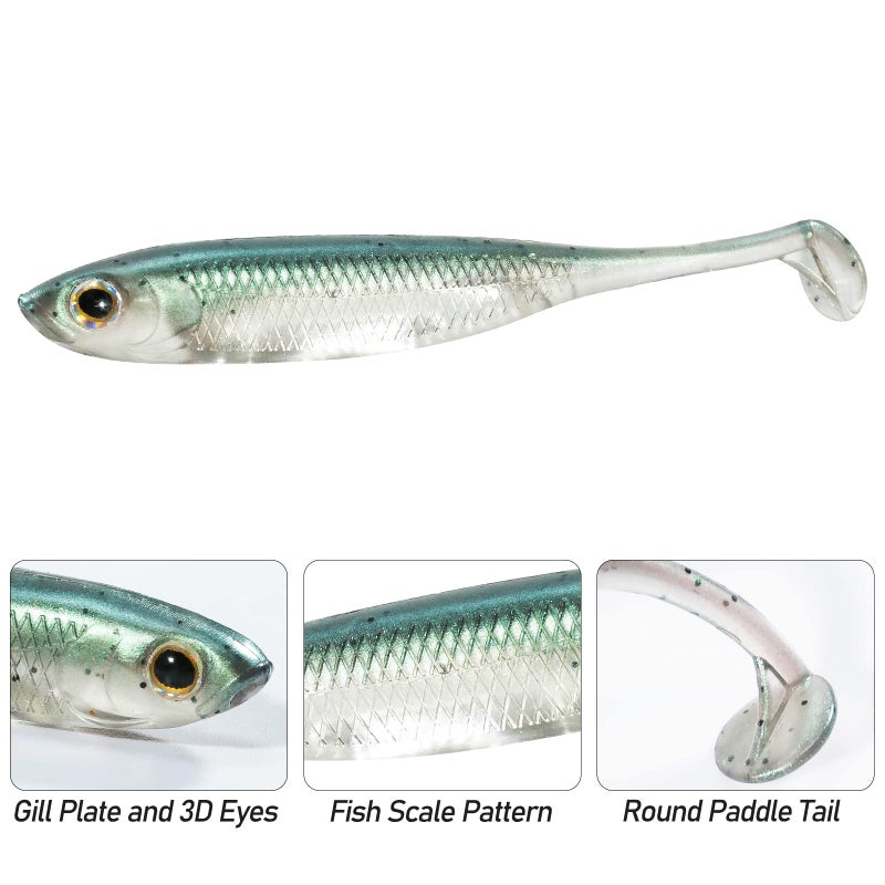 Dr.Fish Paddle Tail Swimbaits, Soft Lures for Bass Fishing, Freshwater Fishing Lures Soft Plastic Swim Shad Bait Minnow Drop Shot, 2.7 Inches Pumpkin Seed - Image 3